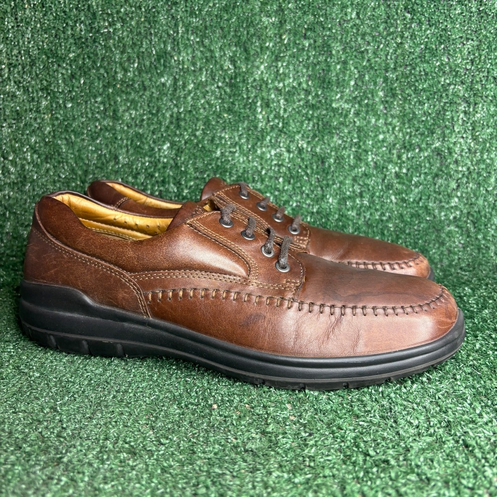 ECCO Moc Toe Lace Up Leather Comfort Walking Derby Shoes Brown Mens Size 11-11.5